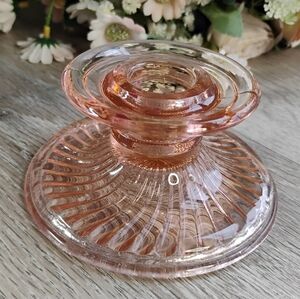Pink Depression Glass Candlestick Holder Tapestry Candles Vintage